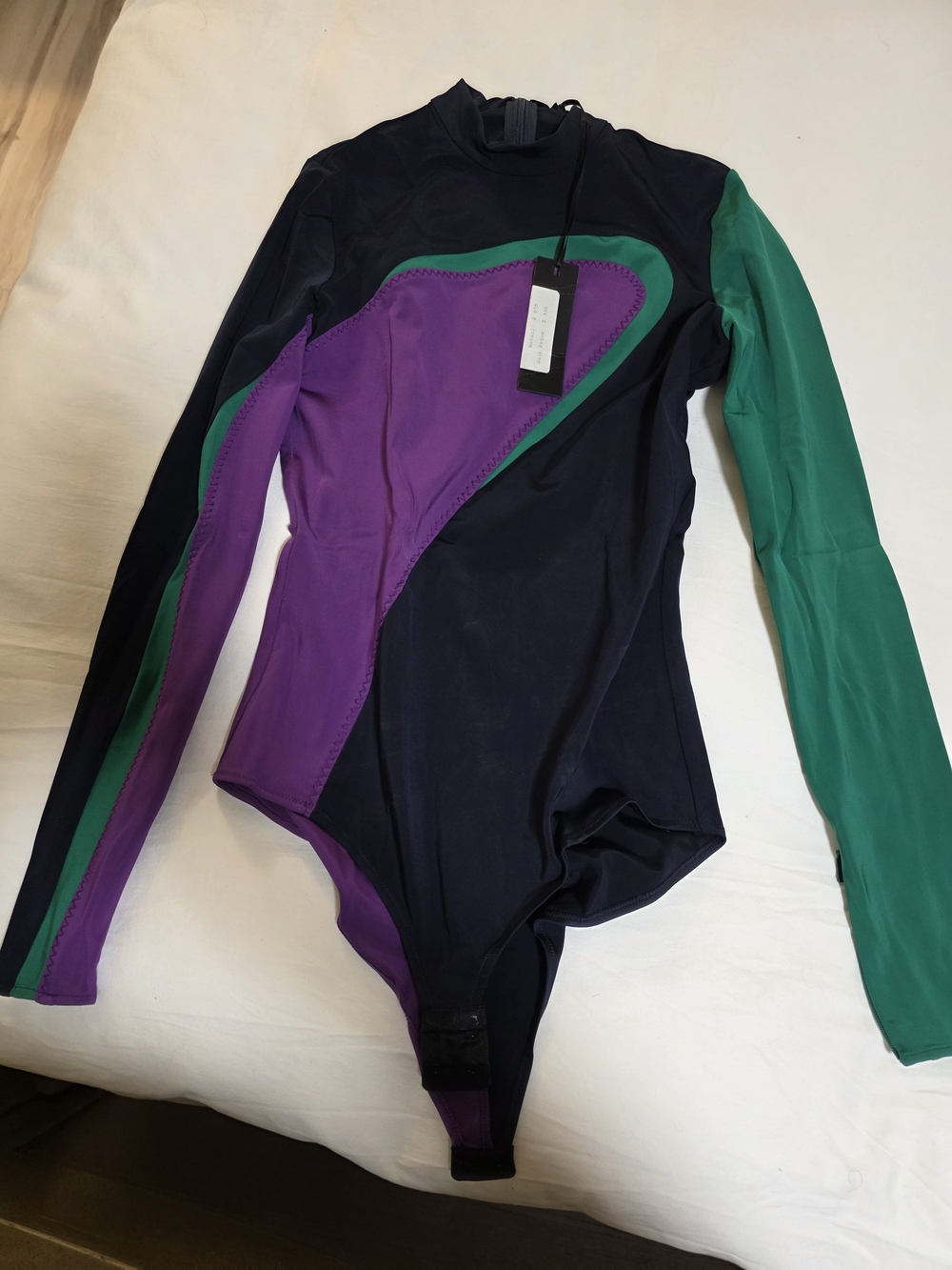 Versace Colorblock Long-Sleeve One-Piece Swimsuit - Navy, Purple & Green